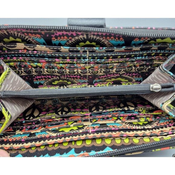 Sakroots Crossbody Zip Wallet Purse Coated Canvas Peace Sign Colorful Design - Picture 10 of 12